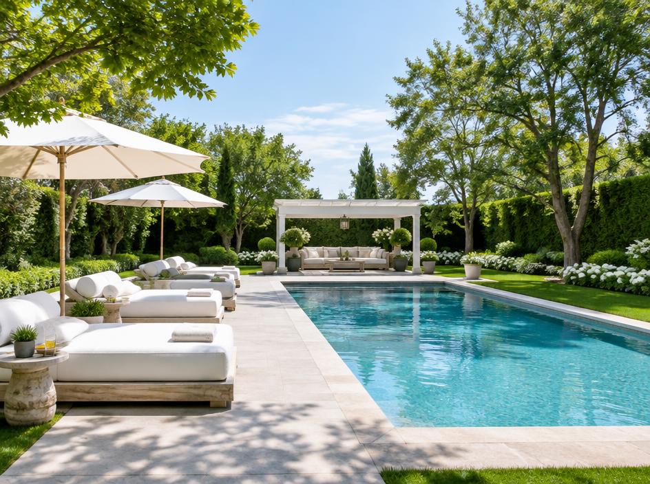 Inspiration: Eleganter Gartenpool mit Liegebereich